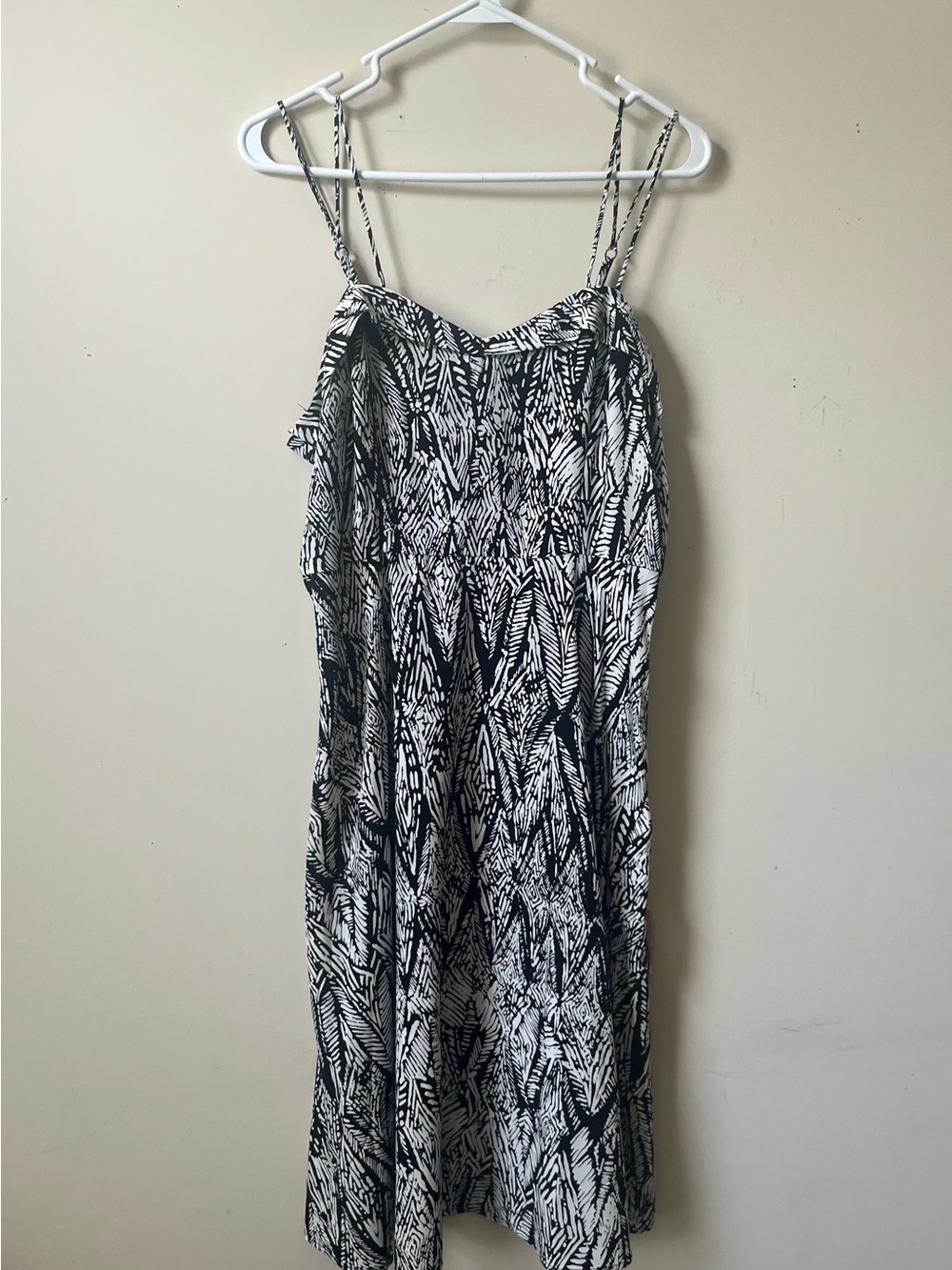 Forever 21 Black & White Printed Midi Slip Dress with Double Spaghetti Straps